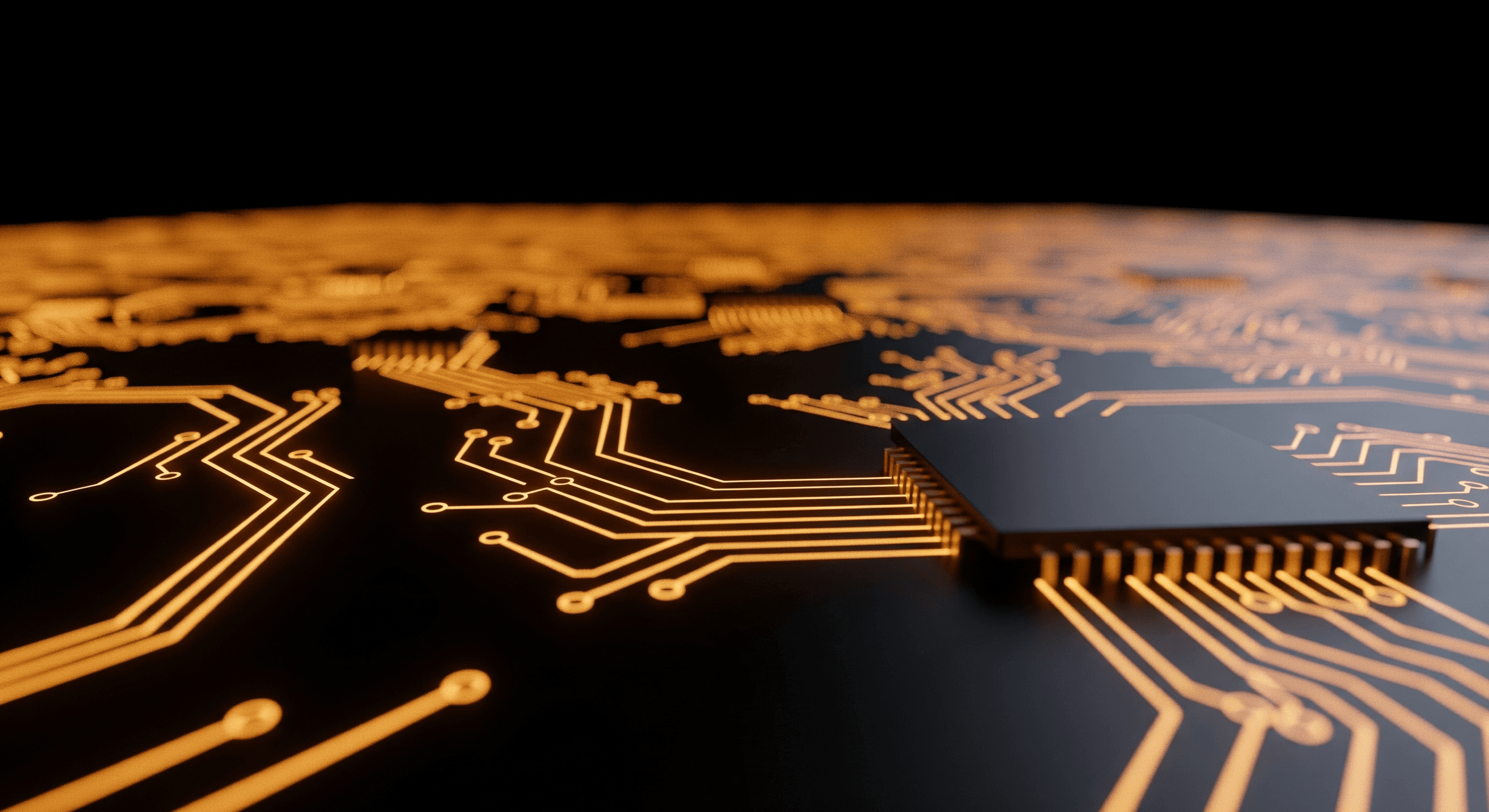 Circuito eletrónico iluminado representando automação residencial